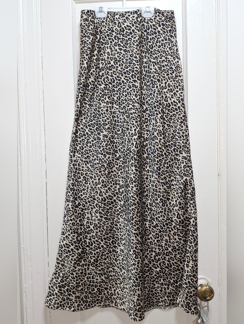 Leopard Print Maxi Skirt - Beige and Black